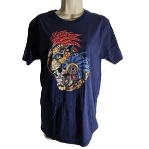 Gildan Navy Blue Graphic Tee Skull Halloween 100% Cotton S